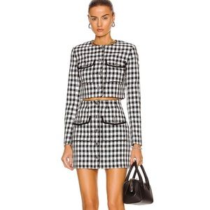 SELF-PORTRAIT
Cropped Gingham Collarless Jacket